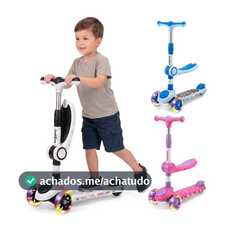 Patinete Infantil 3 Rodas 2 em 1 Assento Ajustável Luz LED Musical Dobrável Menino Menina