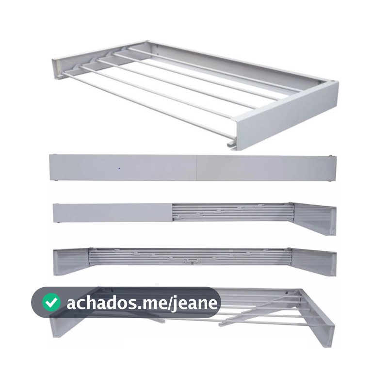 Varal de Aluminio 120cm  Oculto/ Magico/ Secreto com 7 Varetas Dobravel Branco