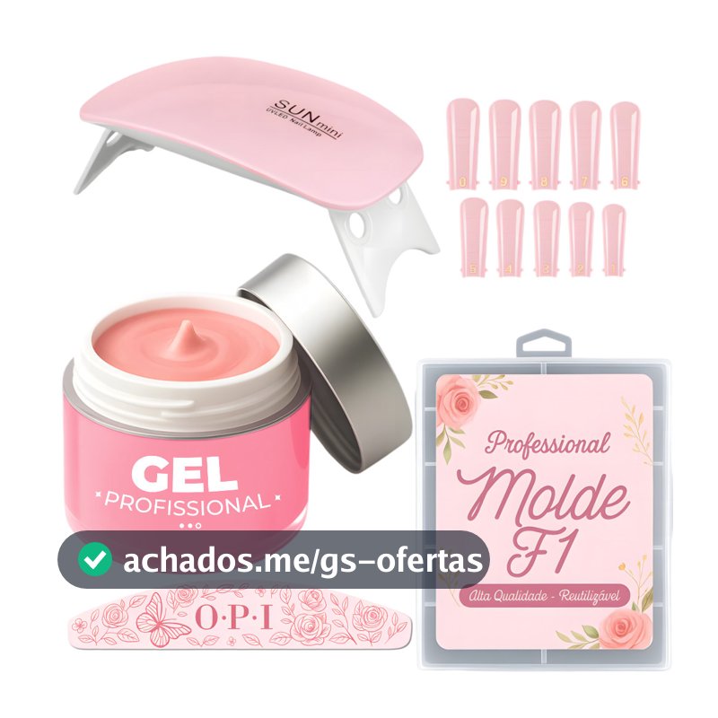 Kit UnhaGel Construtor Unhas Profissional - Molde F1 + Lixa100/180 + Cabine Sun Mini