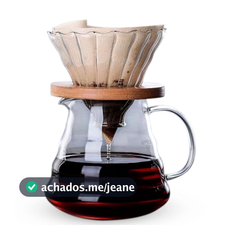 Cafeteira Com Suporte para Filtro de Papel em Vidro e Bambu Cristal Transparente