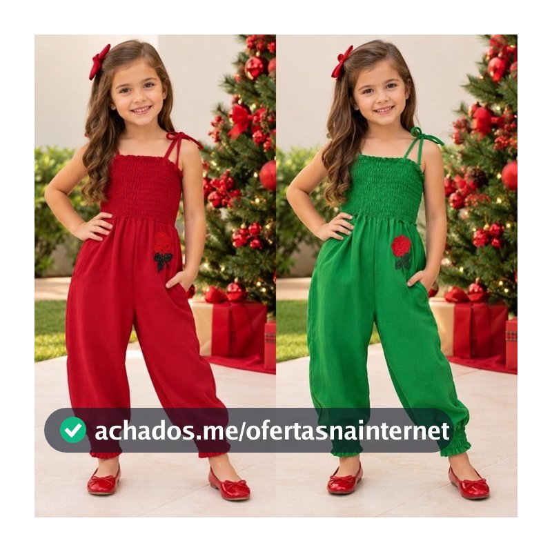Macacão Infantil Feminino Juvenil Menina Elegante Confortável Tecido Premium Leve Ajustável com Bolso