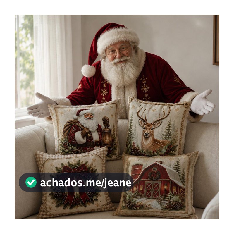 Kit 4 Capas de Almofadas Decorativas de Natal Para Sofá Sala Quarto Decoração 40x40 45x45 50x50