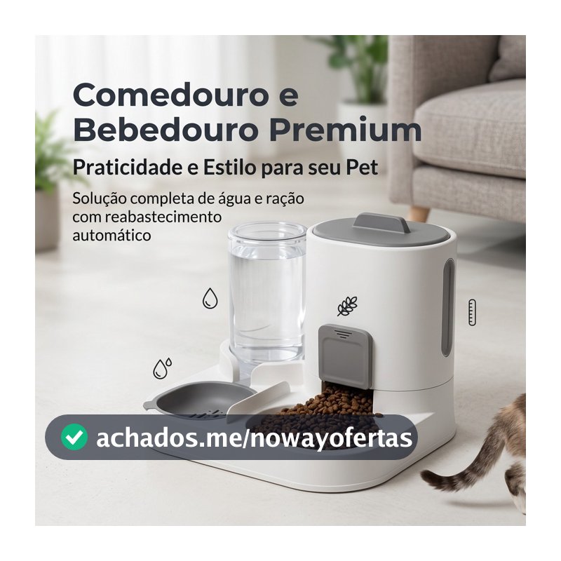 Bebedouro e Comedouro Automático Cães e Gatos 2 em 1 para  | Filtro 3 Etapas Controle de quantidade