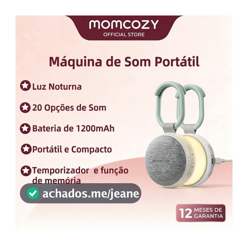 Máquina De Som Portátil Momcozy Com Luz Noturna , De Ruído Branco Para Bebês , 20 Sons Calmantes , Terapia Sonora , Potê