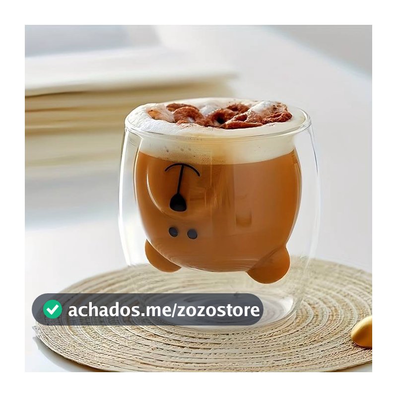 Copinho Duplo Ursinho Copo Parede Dupla Vidro 250ml Cantinho Café Expresso Resistente Temperaturas