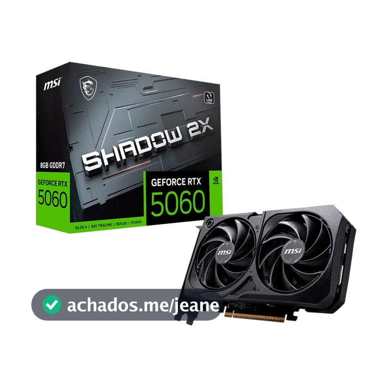 Placa de Vídeo MSI GeForce RTX 5060 Shadow 2X OC, 8GB, GDDR7, 128-bit, 912-V537-038