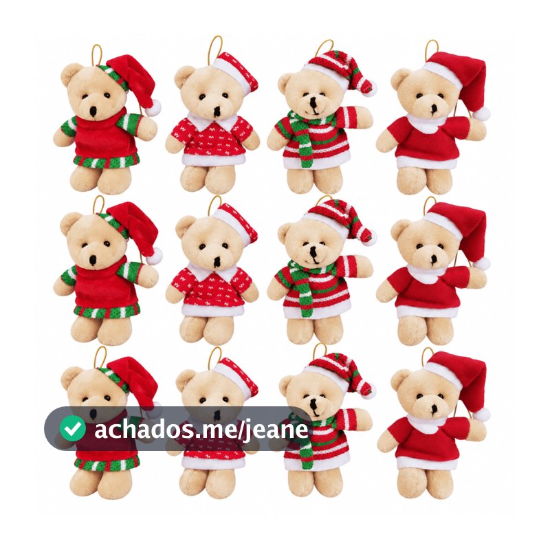 Kit 12 Ursinhos Roupa Natal Pelúcia Natalina Enfeite Árvore