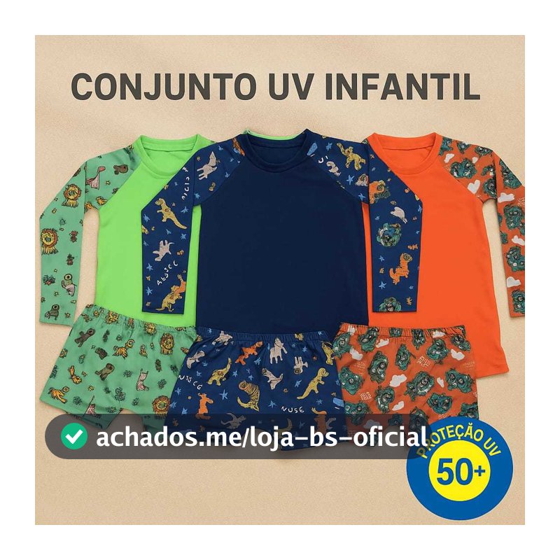 Conjunto Infantil Menino Camisa UV Manga Longa + Sunga Boxer para Praia/Piscina