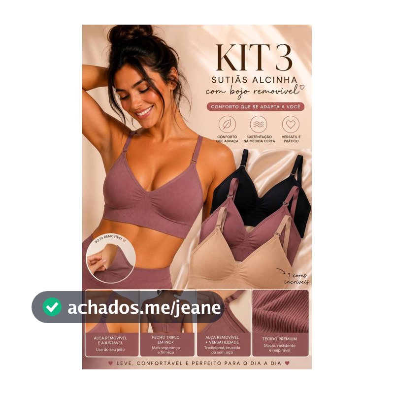 KIT 3 Top Sutiã alça fina Removível Importado Com Bojo Removível Conforto e Estilo