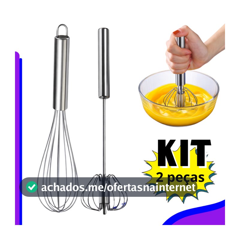 Foê Fouet Inox Premium Profissional + Batedor Manual Creme Ovos Massa Alta Resistência mix manual