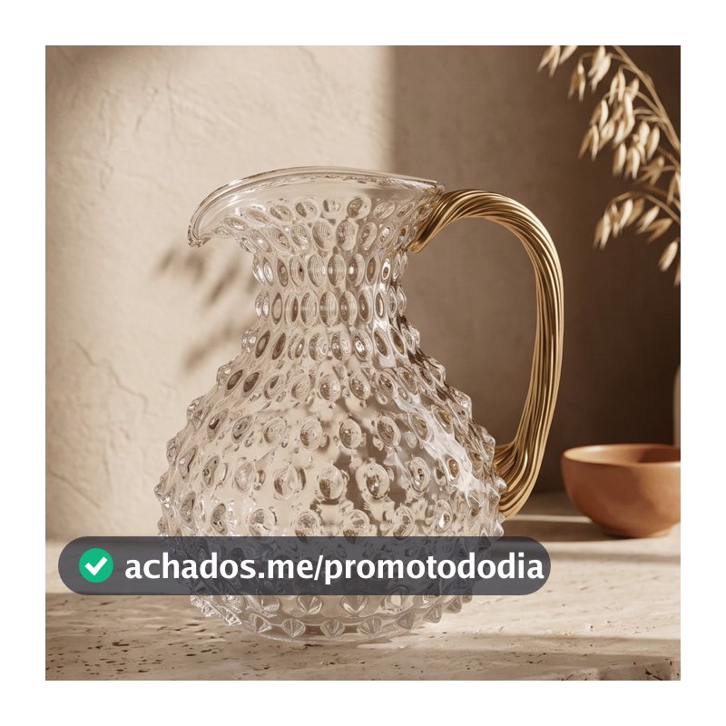 Jarra Vidro Transparente Relevo Bico Jaca Alca Dourada Metalizada 1,7 Litros Suco Agua Luxo