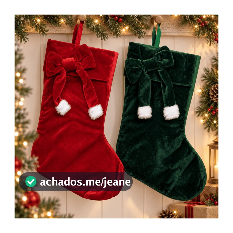 Bota Natalina Decorativa 25x42cm Veludo com Laço Vermelha ou Verde