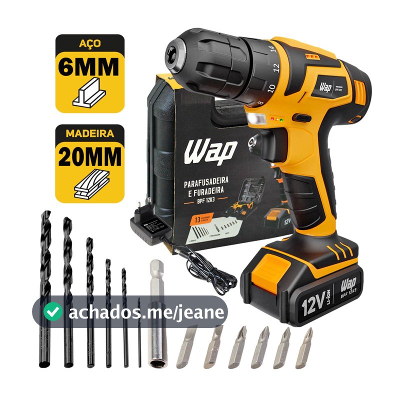 Parafusadeira Furadeira Sem Fio 12V Com Maleta Brocas e Acessórios BPF 12K3 Wap