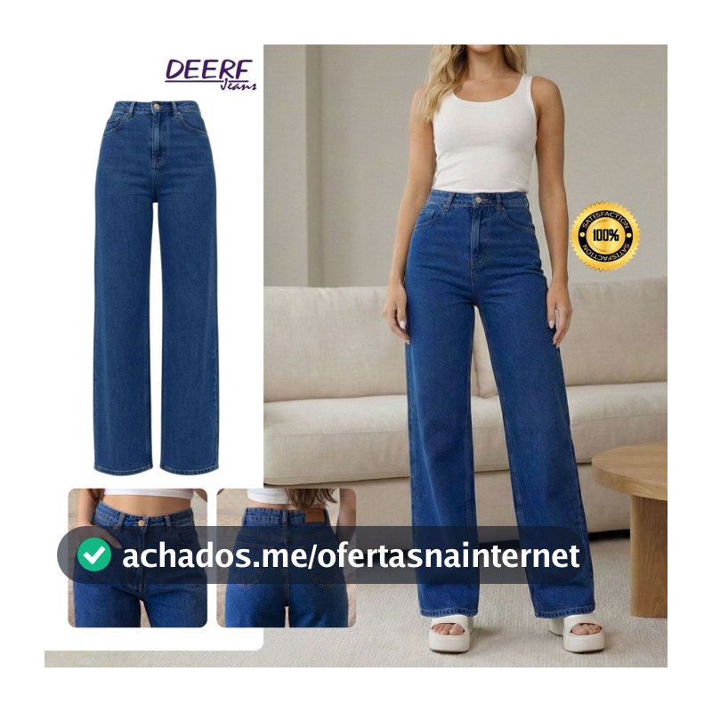 Calça Jeans Feminina WIDE LEG Boca Larga Cintura Alta 100% Algodão Tecido Premium