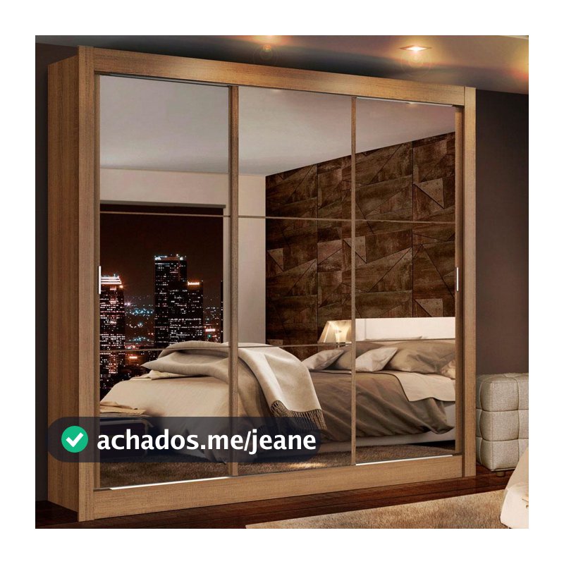 Guarda Roupa Casal Madesa Lyon Plus 3 Portas de Correr de Espelho 4 Gavetas - Rustic