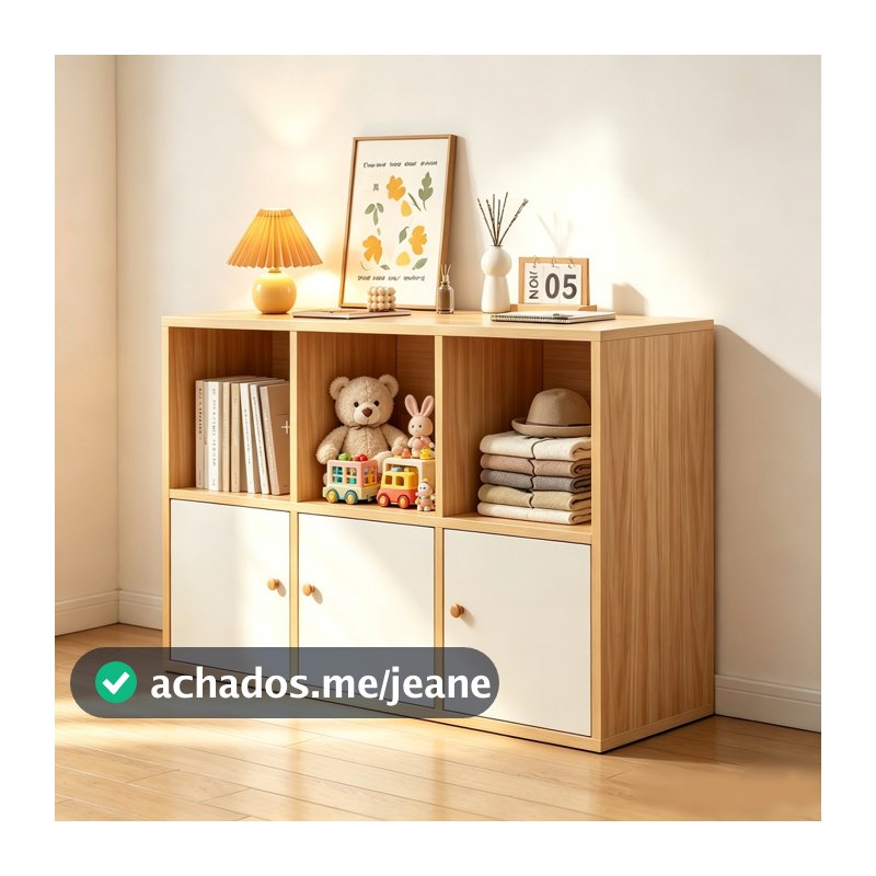 Armário Baixo Piso Est Madeira com Porta Prateleiras Organizador para Livros Brinquedos Sala Estar Home Office Armazenam