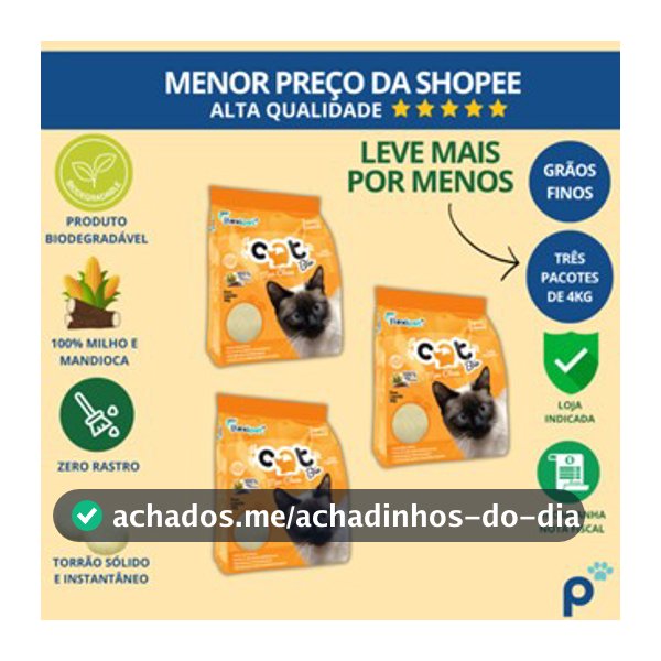Areia Higiênica Biodegradável Catbio 12 Kg (3 pacotes de 4 kg) - Max Clean - Grãos Finos - novo