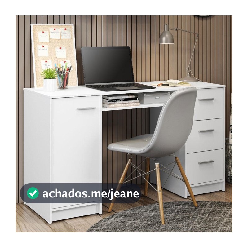 Escrivaninha Mesa para Computador Madesa Alaska 3 Gavetas 1 Porta - Branco