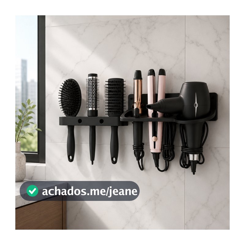 Suporte Organizador Para Secador Chapinha e Escovas | Kit Banheiro Premium 3 Em 1