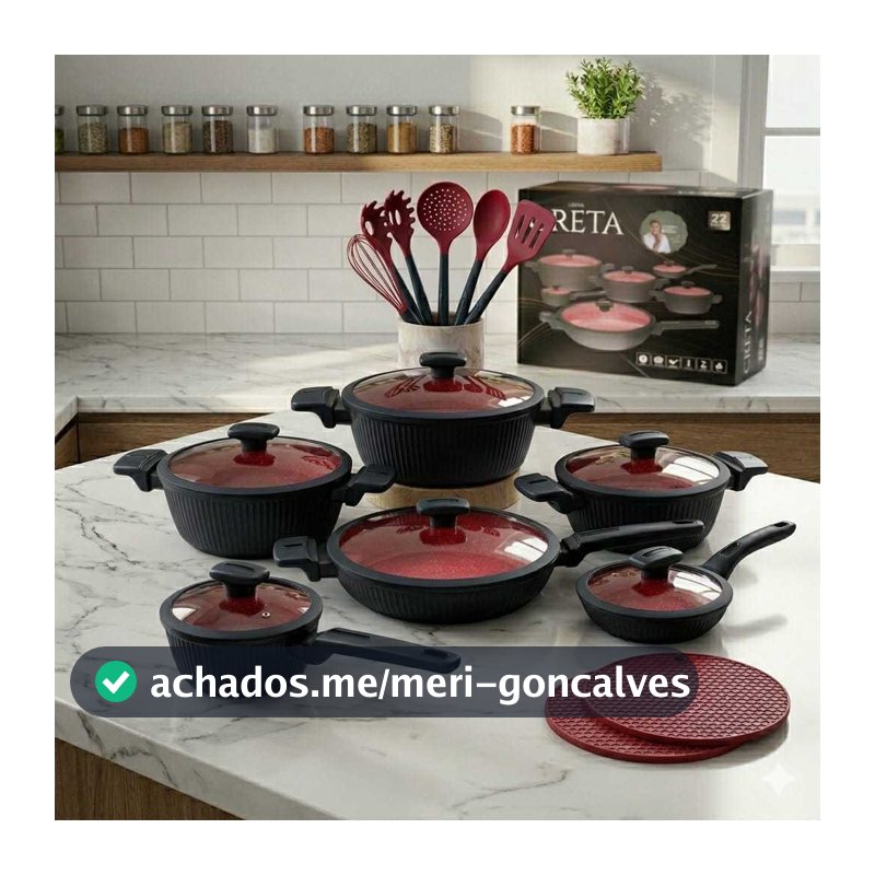 Conjunto Panelas Gourmet Cerâmica Antiaderente Indução 22 Peças + Brinde Conjunto De Faca Com 6 Peças