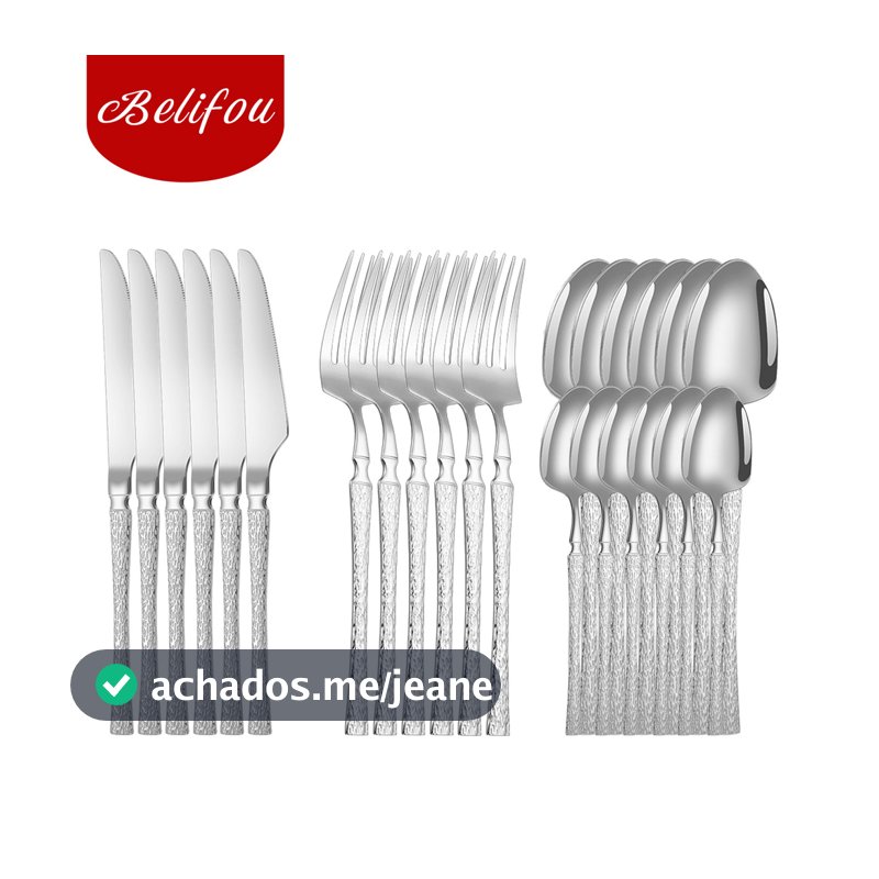 Belifou Kit 24 Jogo De Talheres Aço Inoxidável Cintura Fina Textura Prata - Luna
