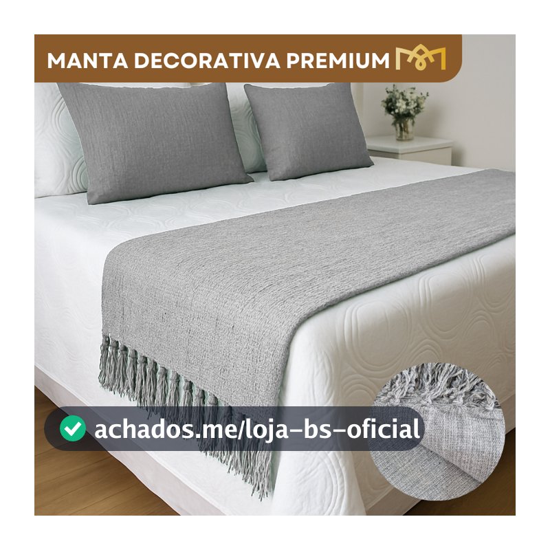 Manta Peseira Decorativa Cama e Sofá 2,20 x 1,70cm Algodão Confortável Toque Macio Luxo Premium