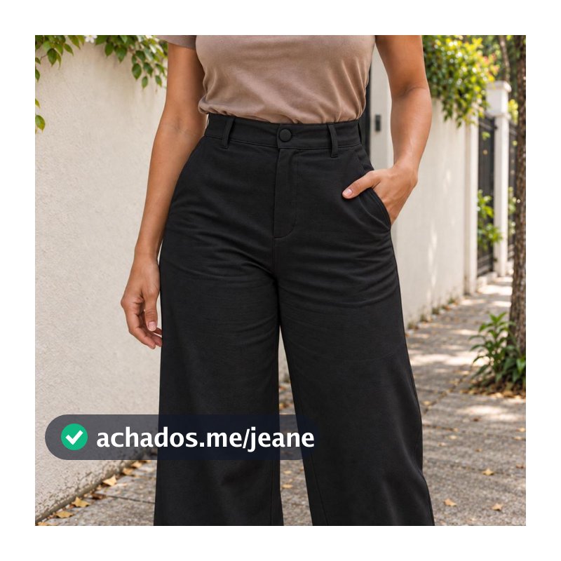 Calça Feminina Pantalona Cintura Alta Social de Linho com Bolso e Ziper