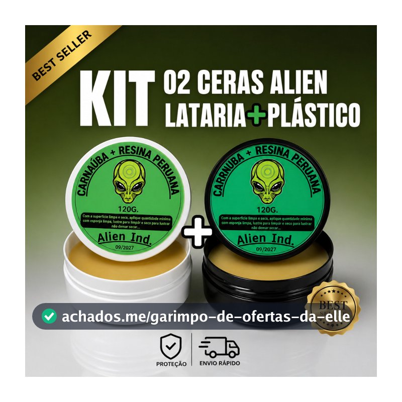 Kit 02 Ceras Alien Ind Carnaúba Automotiva Lataria e Plástico - Brilho Revitalização Proteção UV