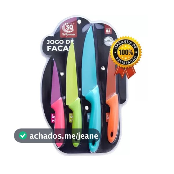 Faca De Cozinha Jogo 4 Un Coloridas Aço Inox De Qualidade !!