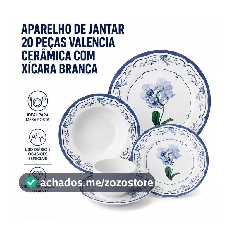 Aparelho de Jantar 20 Peças Valencia Cerâmica com Xícara Para Transformar Sua Mesa - Alleanza
