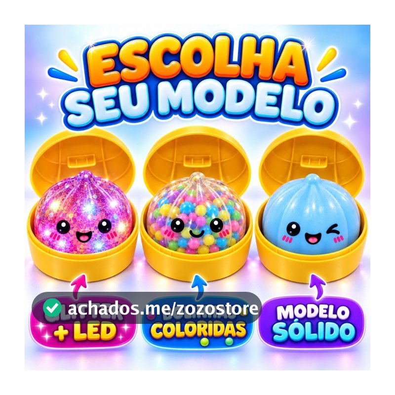 Squishy Bolinho Dumpling Raro Brilhante Glitter Led 9cm Anti Estresse Pãozinho Baozi