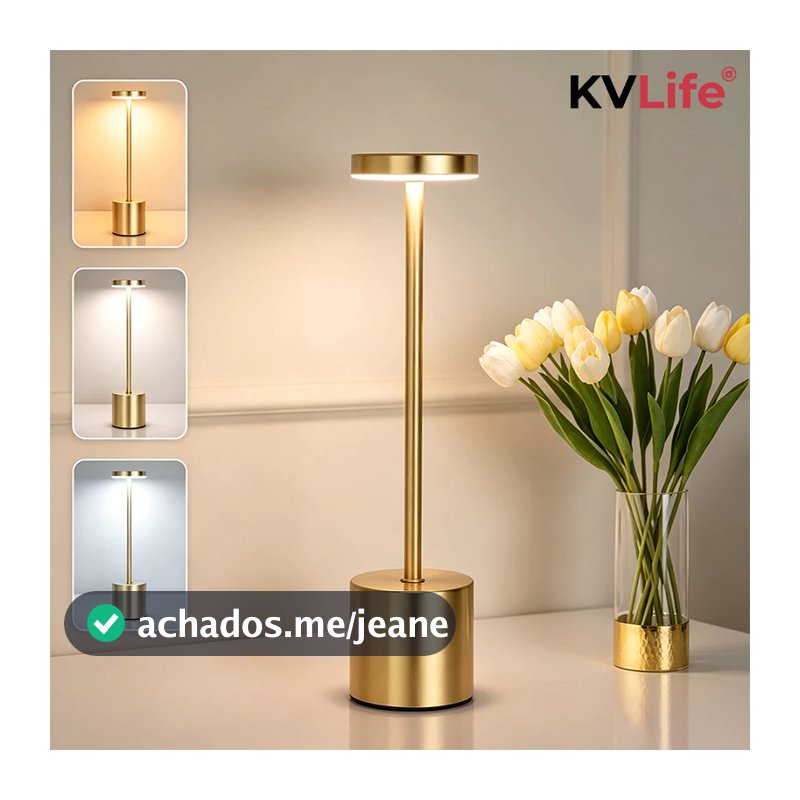 Luminária de Mesa LED 3 Tons Recarregável c/ Toque USB Abajur Dumbbell para Quarto Cabeceira Escrivaninha Leitura
