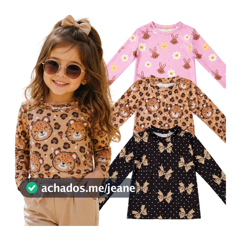 Kit até 3 Blusas Térmica PeIuciada Infantil Menina Manga Longa | Camiseta Infantil Menina Térmica