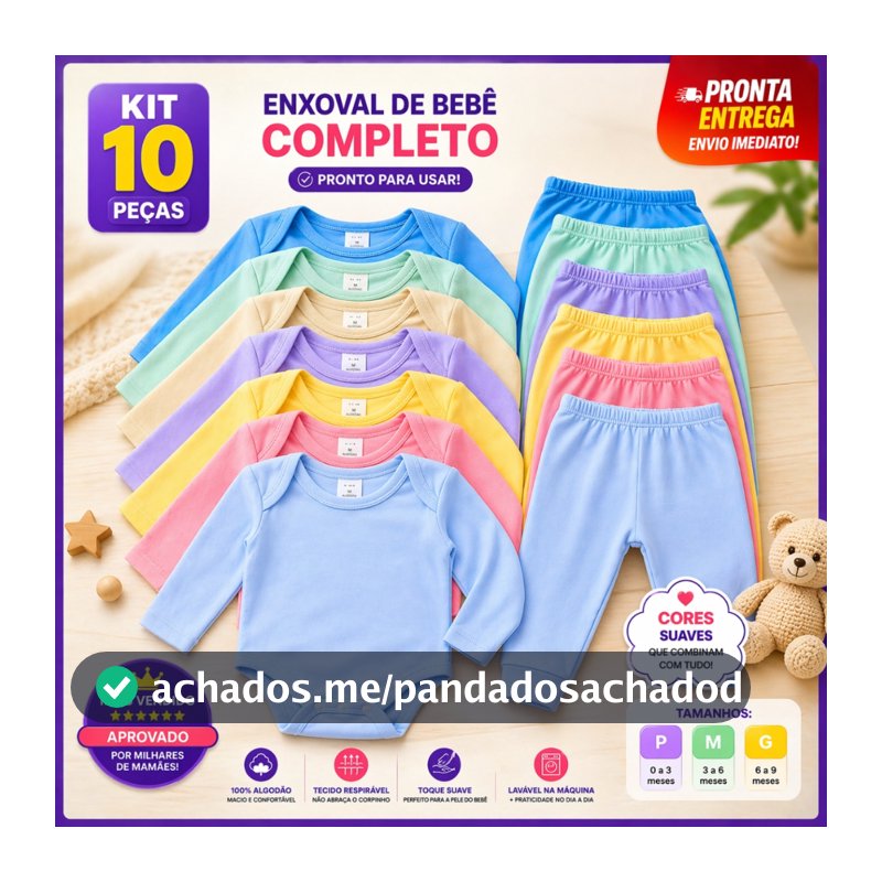 Kit Enxoval Infantil 10 Peças Body Manga Longa E Mijao De Bebê Menino E Menina