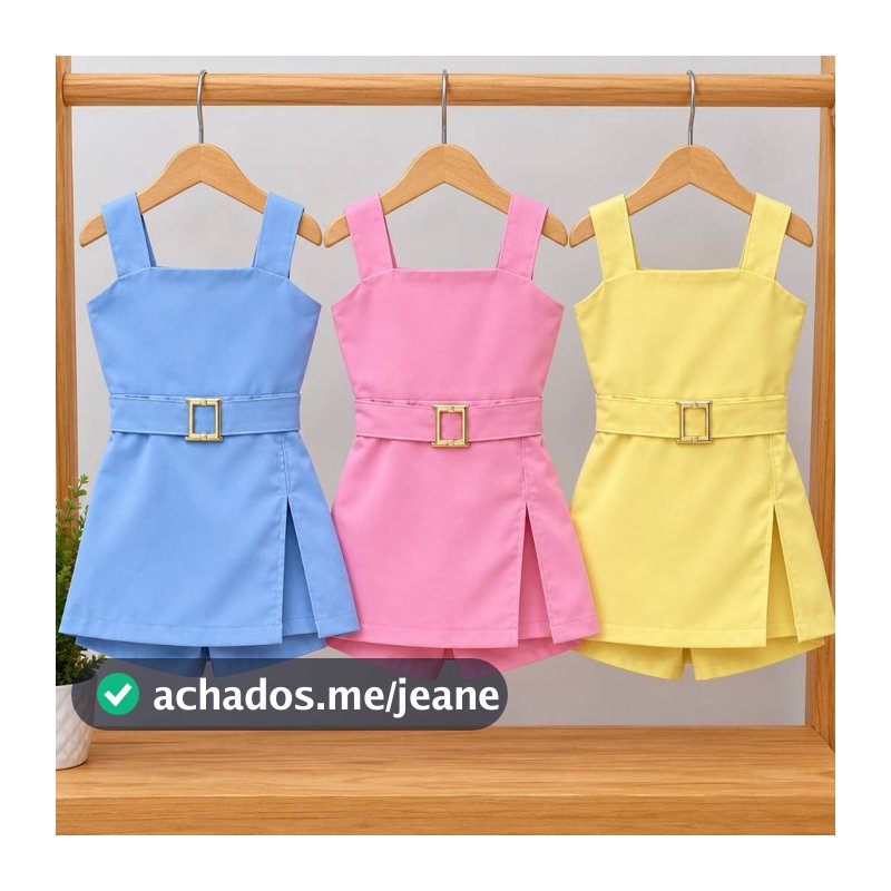 Vestido Macaquinho Short Saia Menina Infantil Alfaiataria Liso Rosa