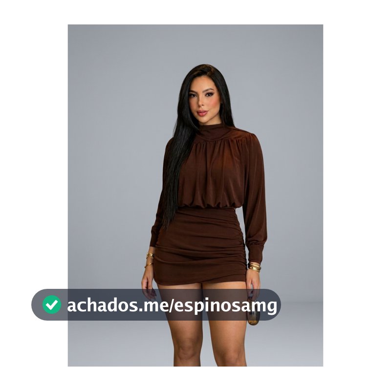 Vestido Curto Feminino Drapeado Manga Longa Gola Alta Elegante Festa Balada