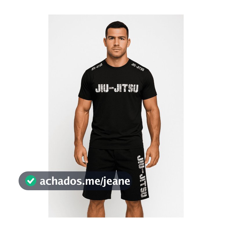 Conjunto Camisa e Bermuda de Jiu Jitsu Treino Nogi Preto Academia Masculino Dry Fit