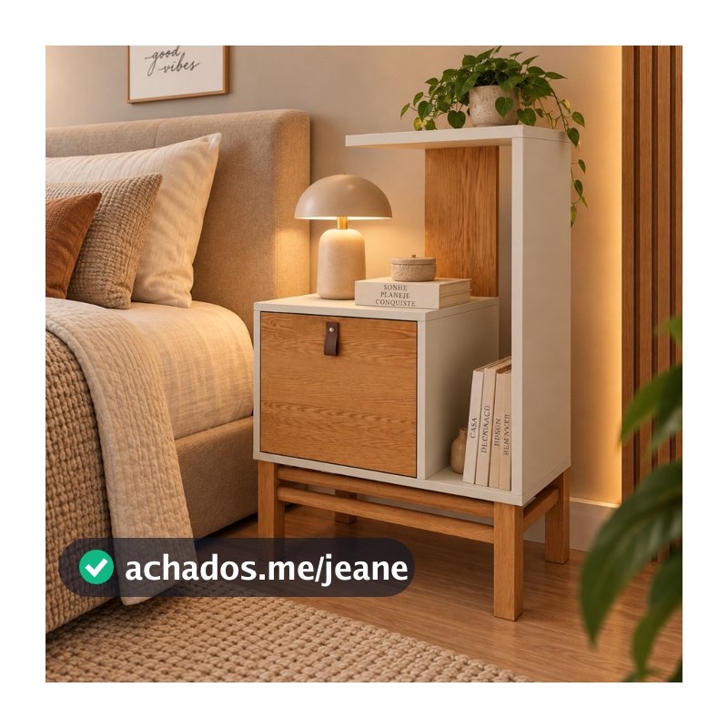 Mesa de Cabeceira com Porta Nicho Lateral e Prateleira Superior