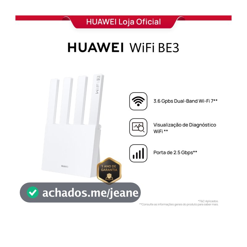 HUAWEI WiFi BE3 | Roteador | 3.6 Gpbs Dual-Band Wi-Fi 7 | Porta de 2.5 Gbps