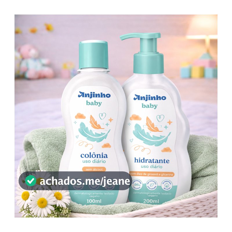 Kit Colônia + Hidratante Infantil Anjinho Baby Uso Diário | Sem Álcool Vegano Hipoalergênico