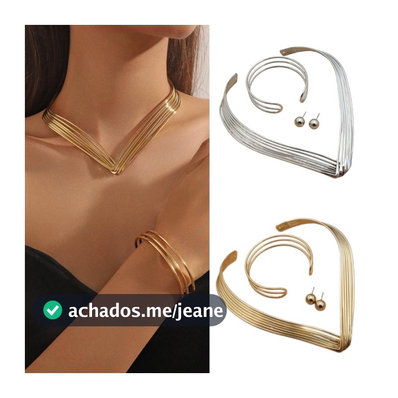 Kit 3 Feminino Linhas Texturizadas Colar Brincos Pulseira  Banhada a Prata 925 ou Ouro 18K