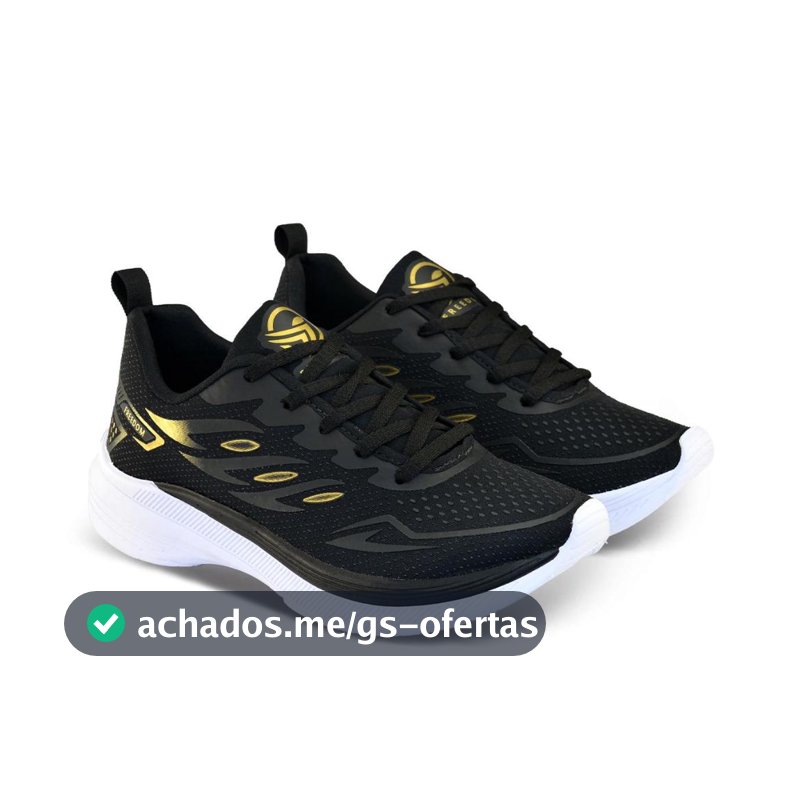 Tenis Masculino Escolar Academia Original FREEDOM Corrida Caminhada Lançamento PRETO e DOURADO
