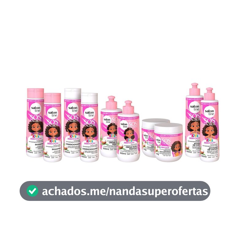 Kit SOS Kids 2 Shampoo 2 Condicionador 2 Máscara 2 Ativador 2 Creme Salon Line