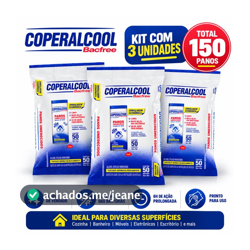 Kit Pano Umedecido Coperalcool Com 3 Pacotes 50 Lenços Cada
