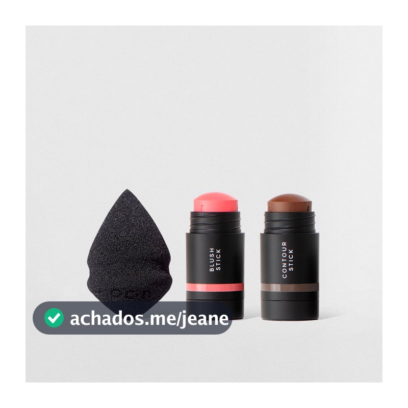Kit Mini Blush Bastão Rosa + Mini Contorno Bastão Marrom Escuro + Mini Esponja Maquiagem Océane Edition (3 Produtos)