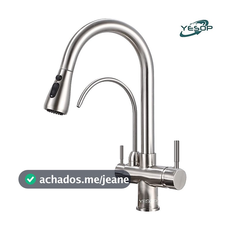 YESOP Torneira Cozinha Gourmet Com Saída Para Filtros Misturador Monocomando Extensível Inox 40cm