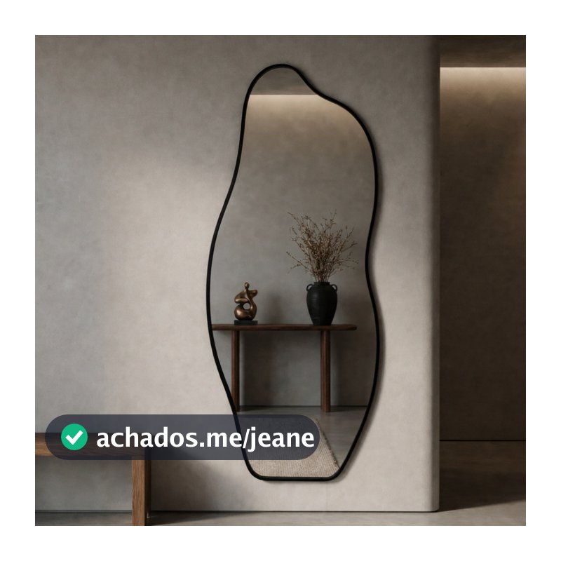 Espelho Orgânico 120x50cm Modelo Flame com Moldura de Couro Moderno Grande Luxo