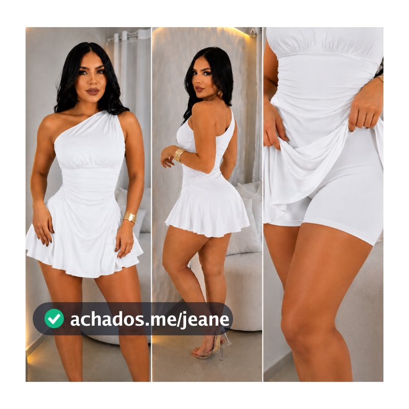 Vestido Curto Feminino com Short Embutido – Um Ombro Só, Suplex Premium, Festa e Balada, Tecido Suplex (París)