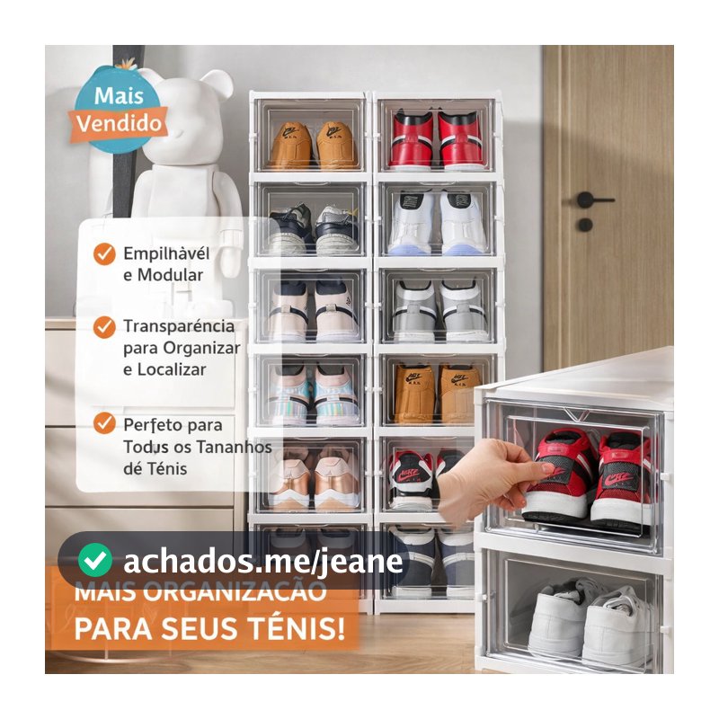 Sapateira Transparente 9 Andares com Porta Frontal – Organizador Dobrável Empilhável Anti Poeira