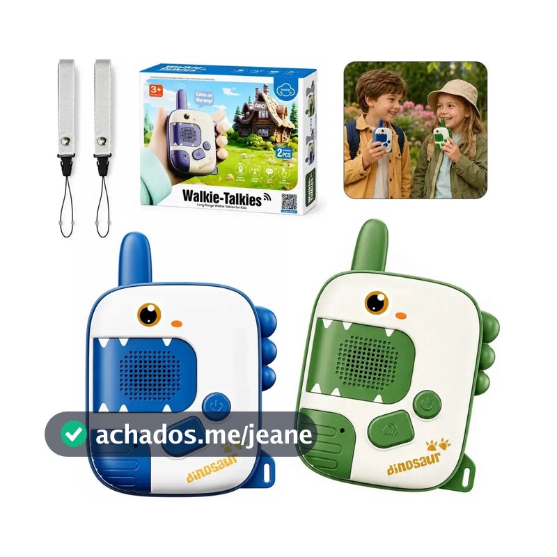 MoveBrinca Walkie Talkie Infantil Dinossauro 300m, 2 Rádios Comunicadores PTT, Brinquedo para Crianças